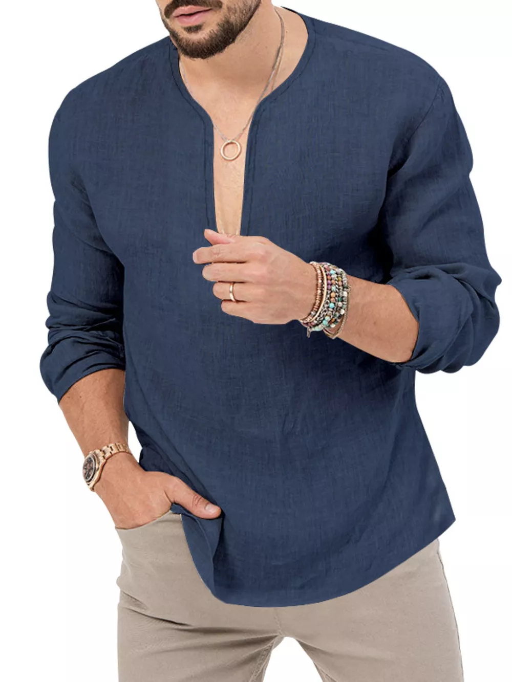 Men's Full Size Slim Fit Long Sleeve Blouse Plus Size, image 19