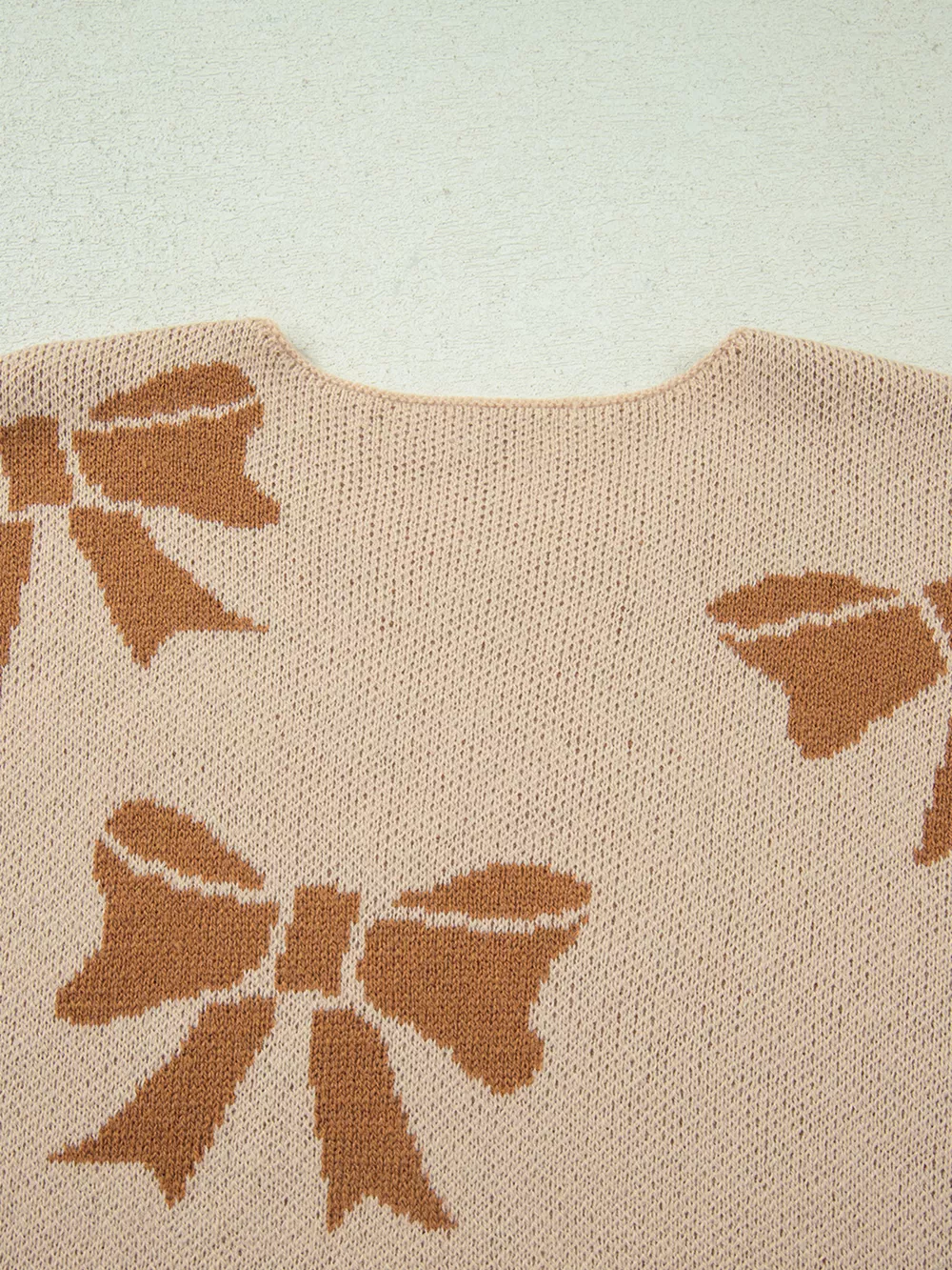 Ribbon Bow Checkered Striped Sleeve Drop Shoulder Sweater, image 7