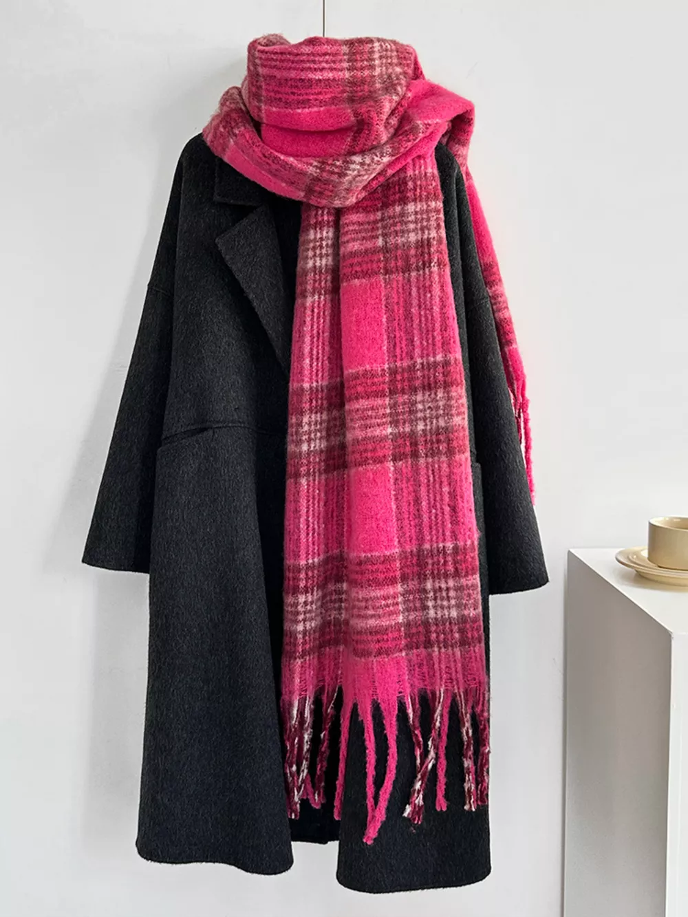 Fuzzy Plaid Fringe Scarf, image 2
