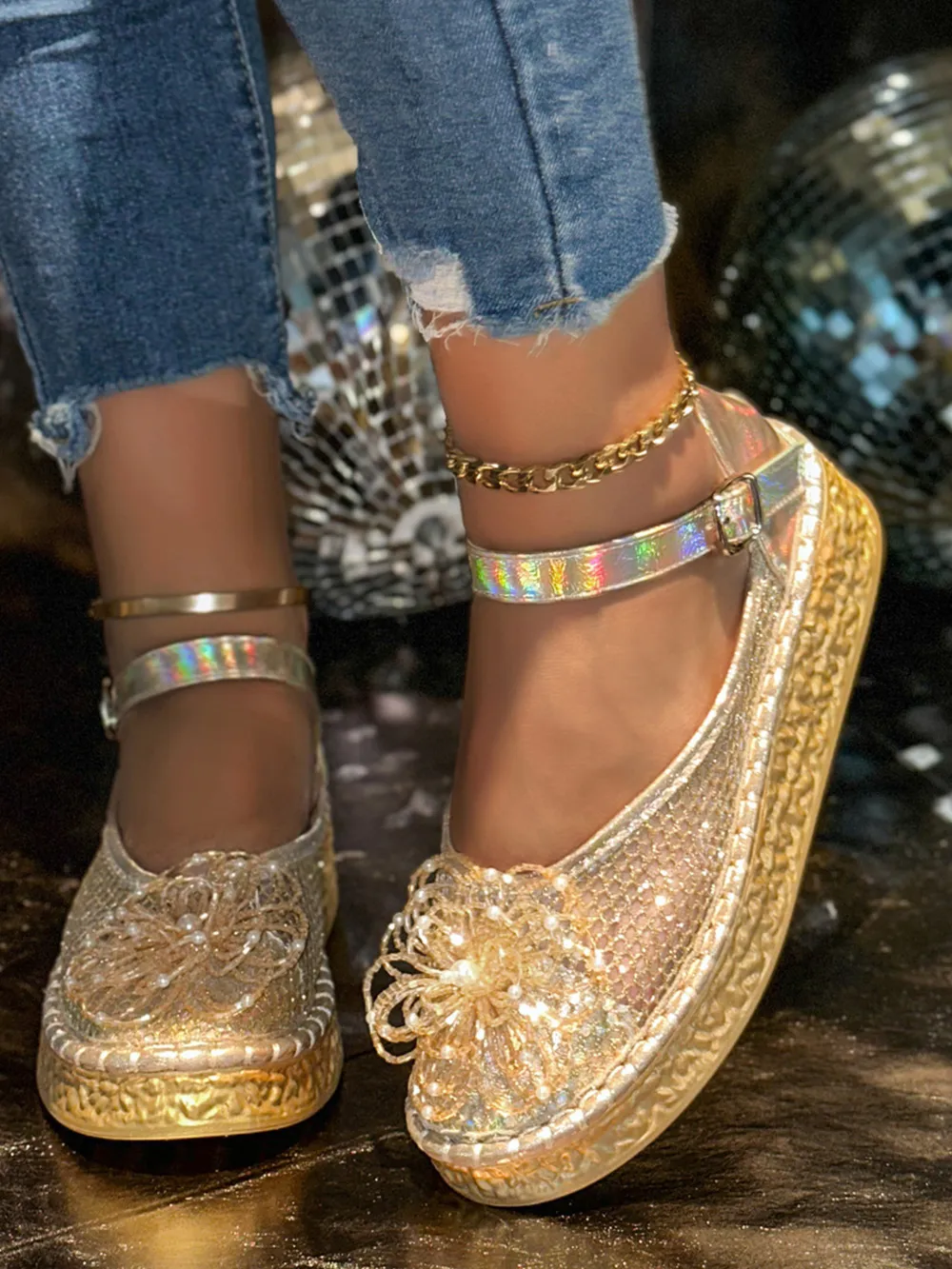 Flower Round Toe Platform Slip-Ons, image 2