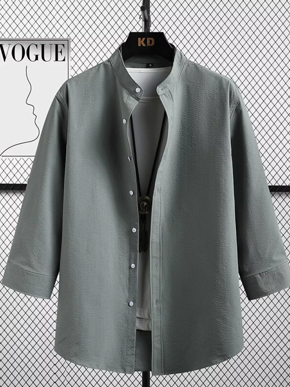 Men's Plus Size Casual Button Up Three-Quarter Sleeve Shirt, image 2