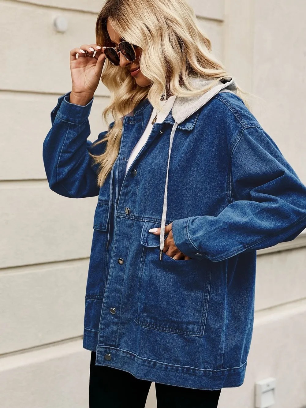 Oversized Button Up Denim Jacket with Hood, image 19