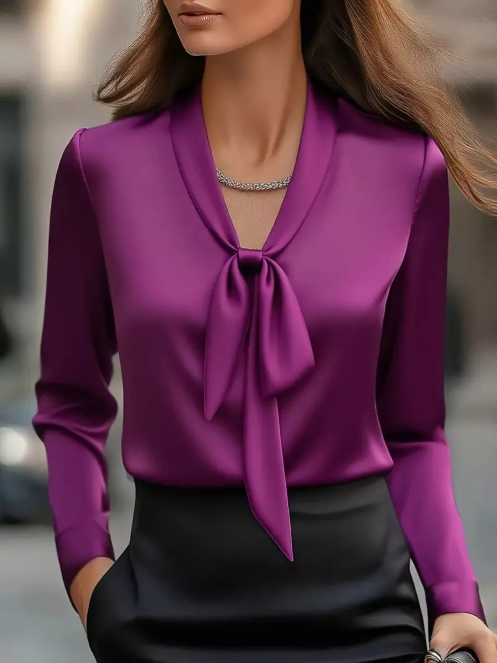 Satin Tie Front Long Sleeve Blouse, image 2