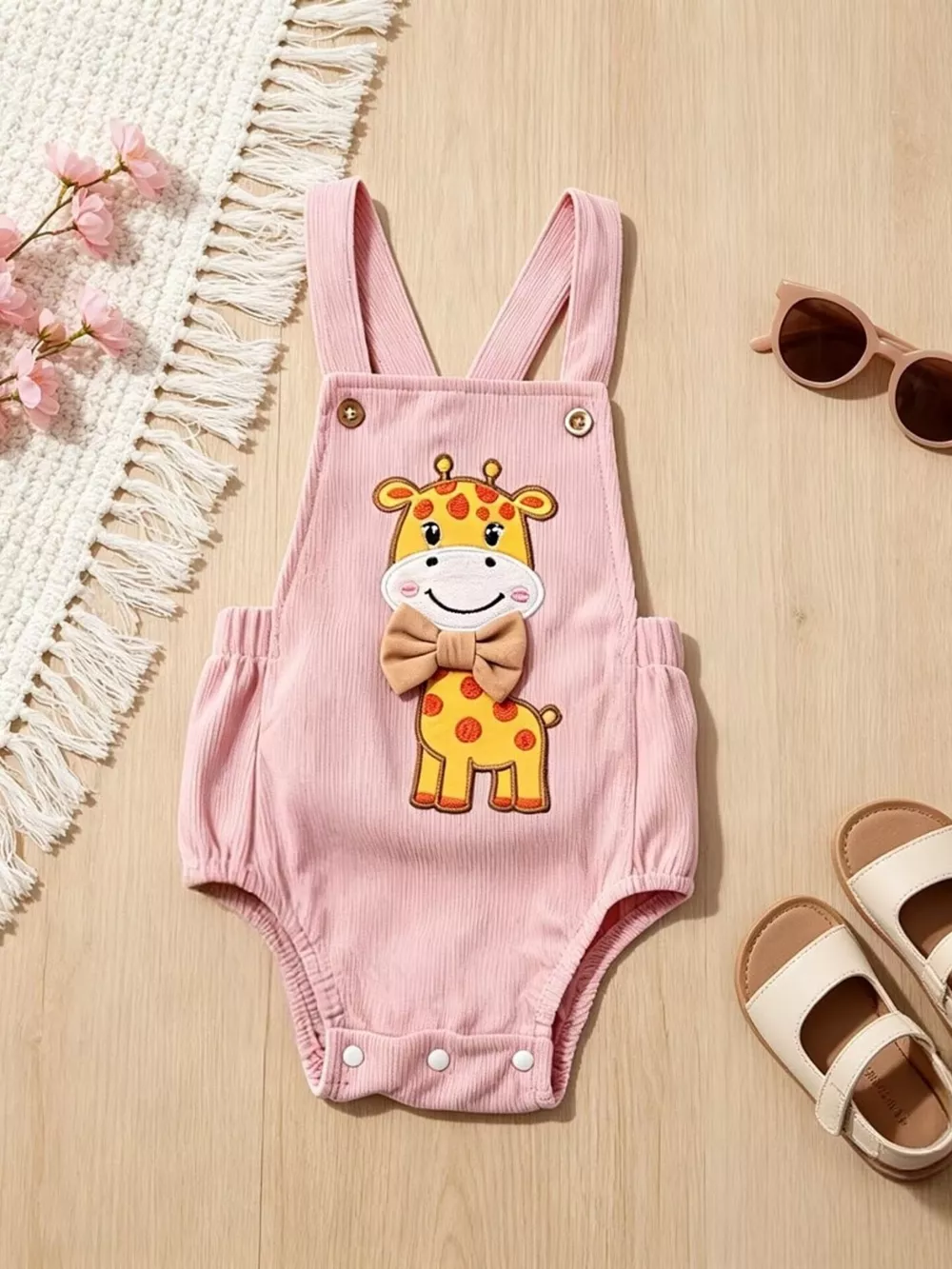 Children's Giraffe Embroidered Corduroy One-Piece, image 2