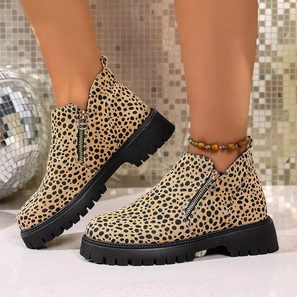 Leopard Platform Side Zip Boots