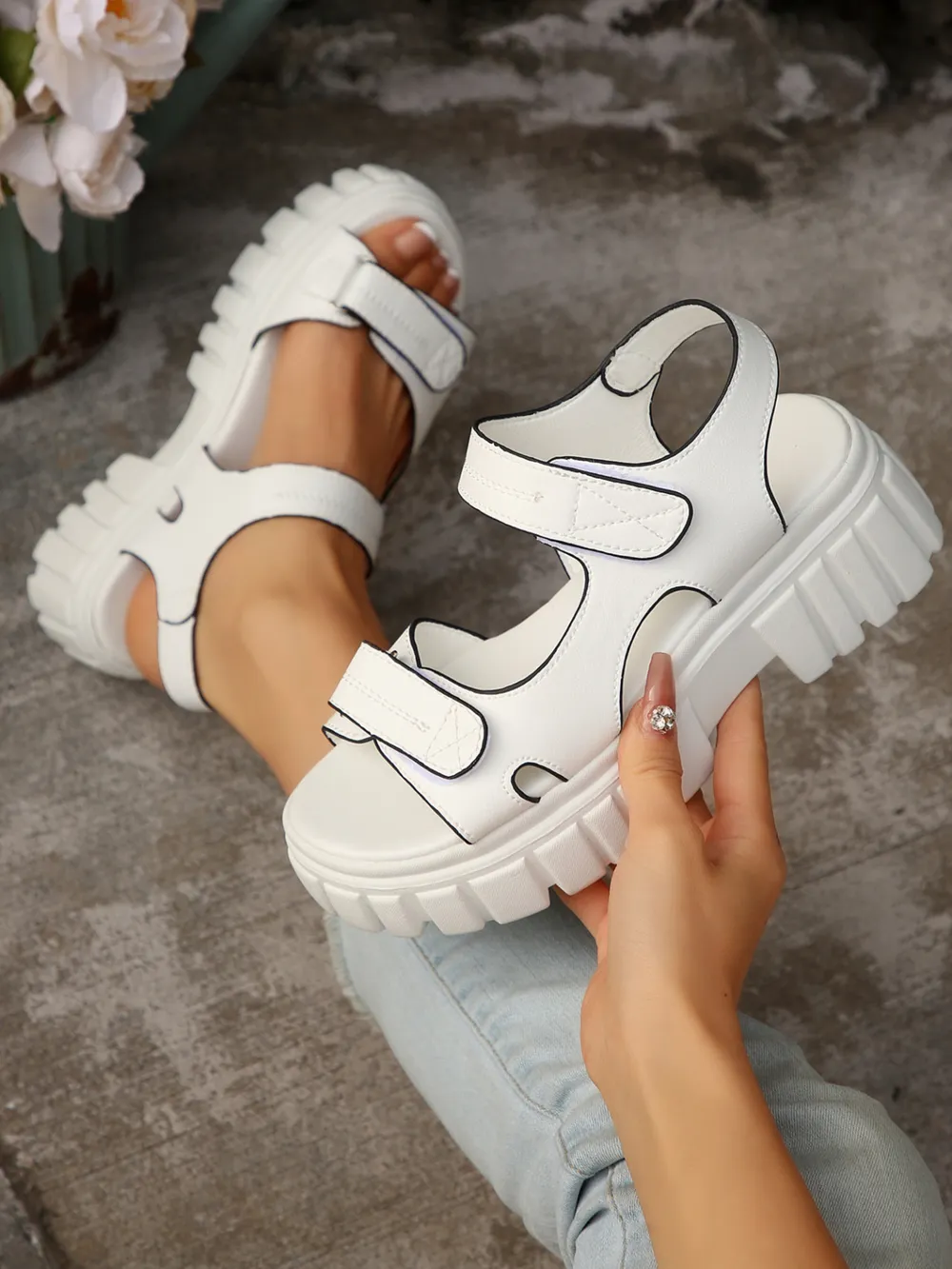 Platform Chunky Velcro Strap Sandals, image 8