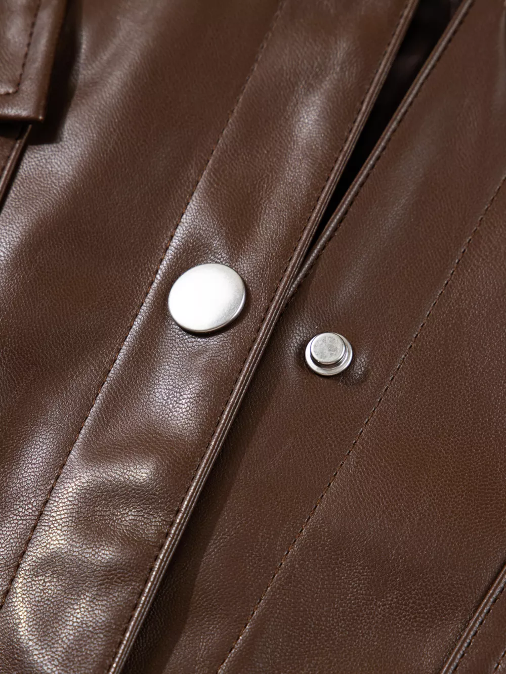 Double Flap Pocket Drawstring Hem Leather Jacket, image 11