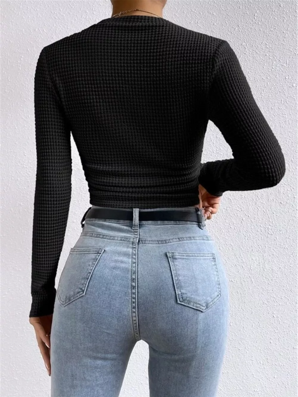 Waffle Knit Long Sleeve T-Shirt, image 15