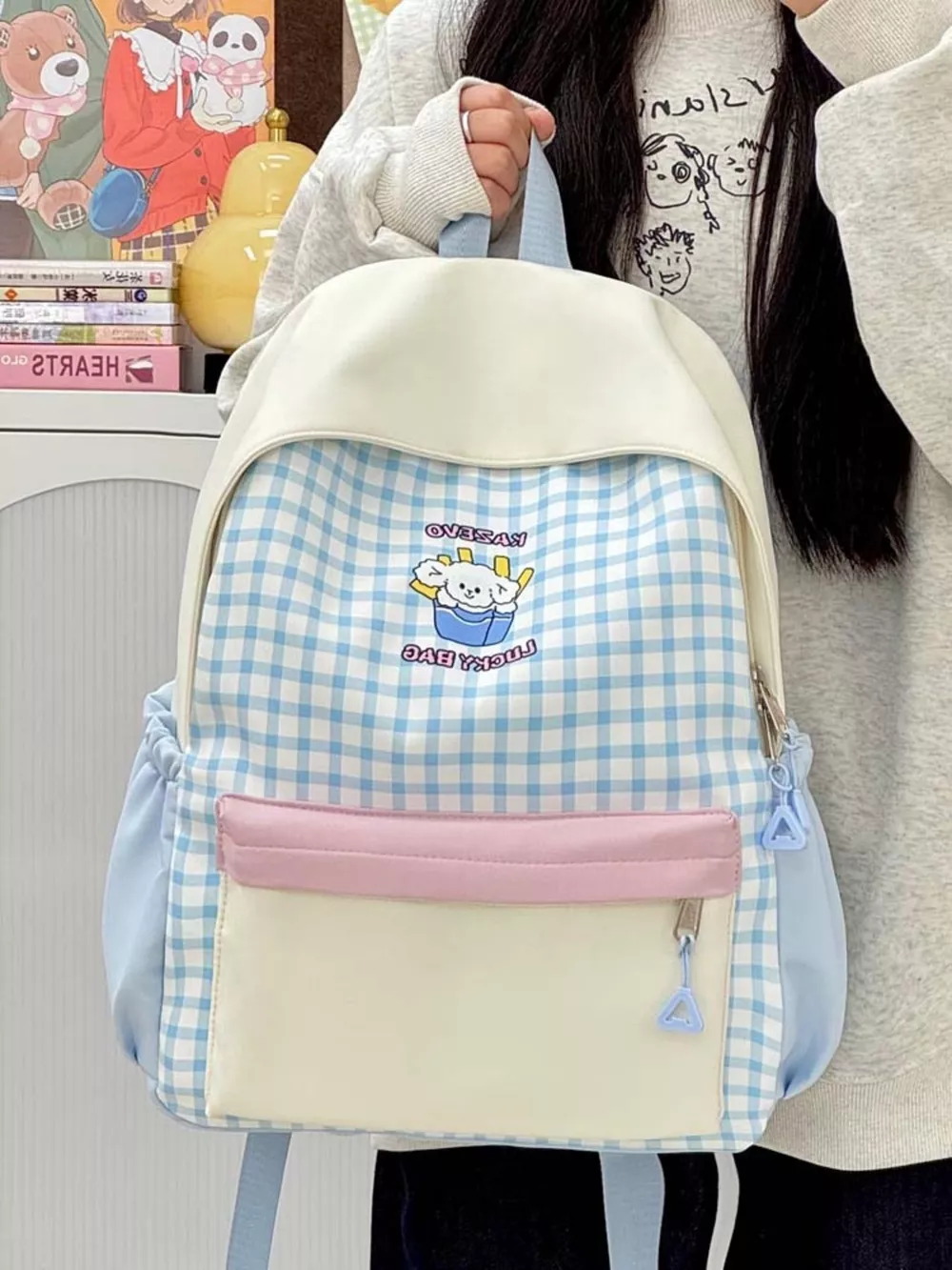 Cartoon Gingham Backpack Bag, image 2