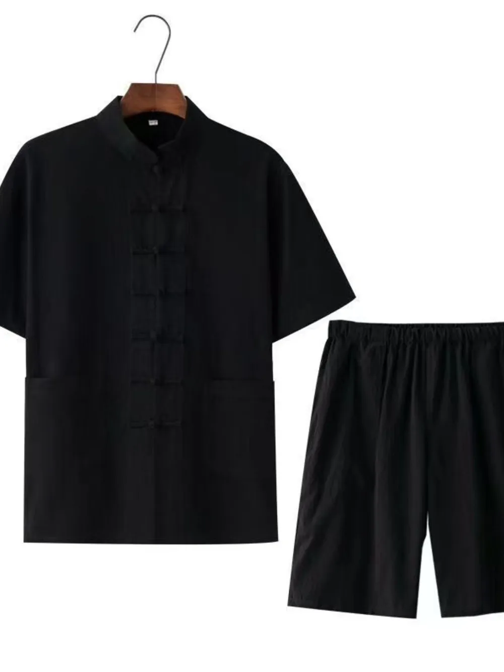 Men's Plus Size Chinese Style Top and Shorts Set, image 3