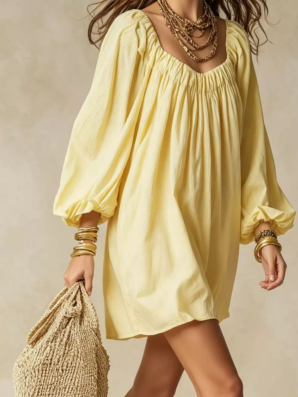 Flowy Balloon Sleeve Mini Dress, image 3