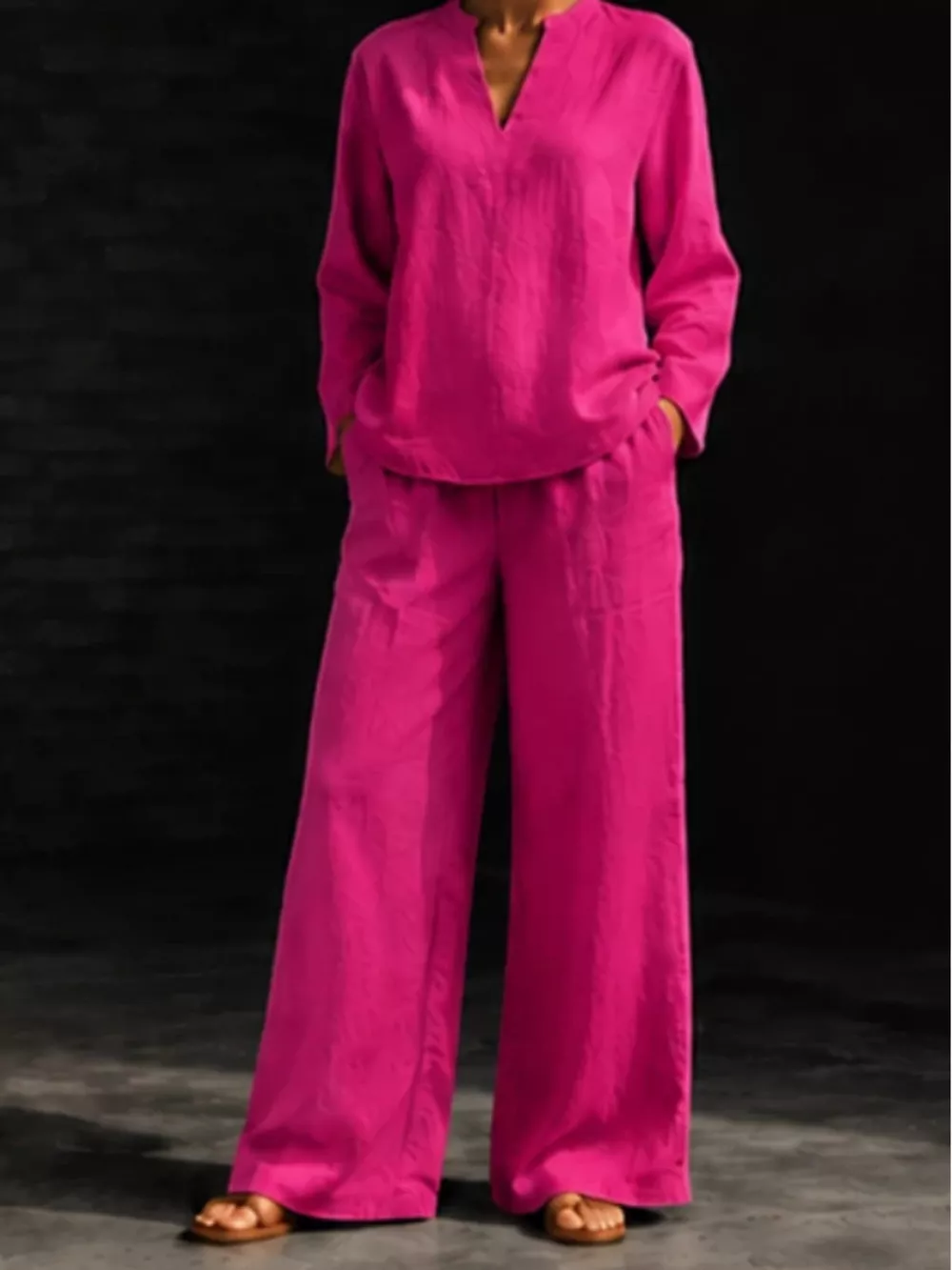Notched Long Sleeve Top and Pants Set, image 25