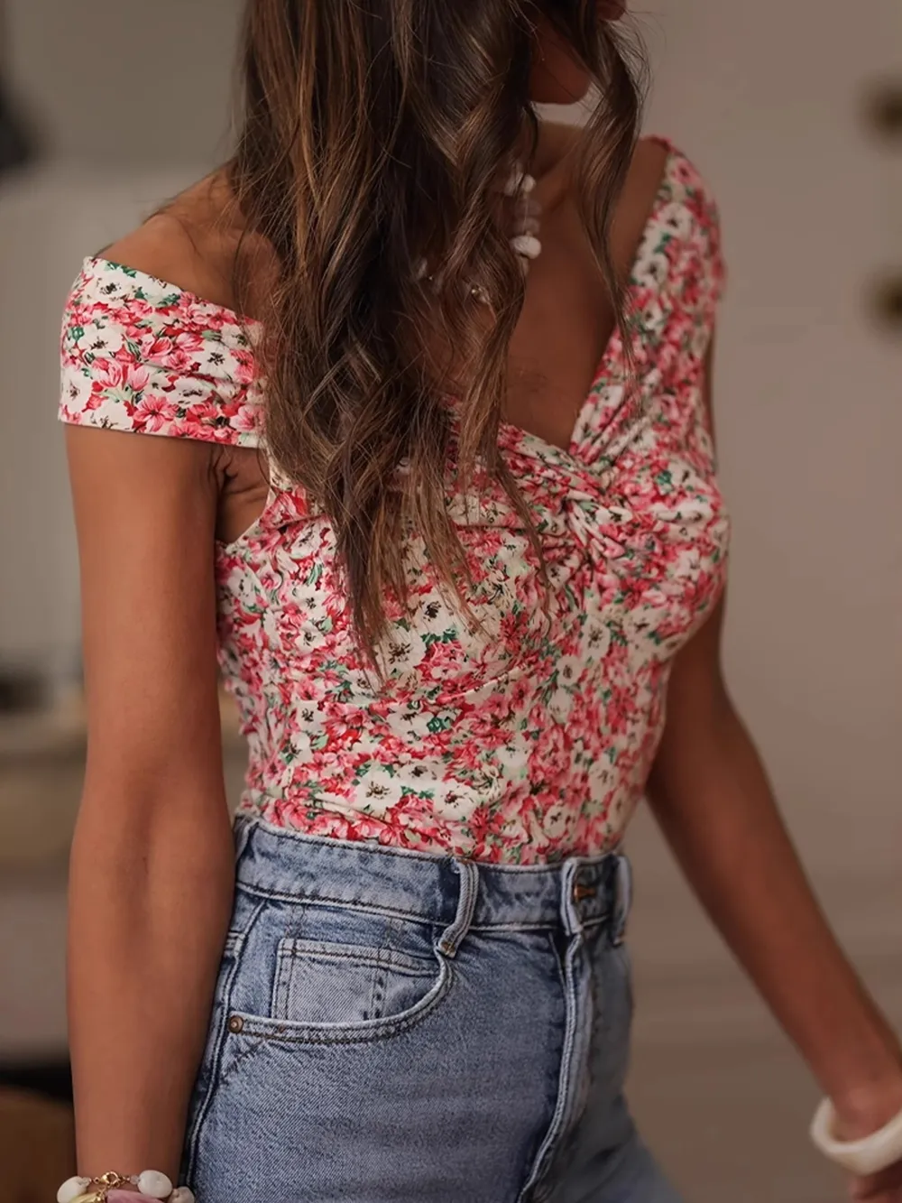 Twisted Front Floral Print Sleeveless Top, image 4