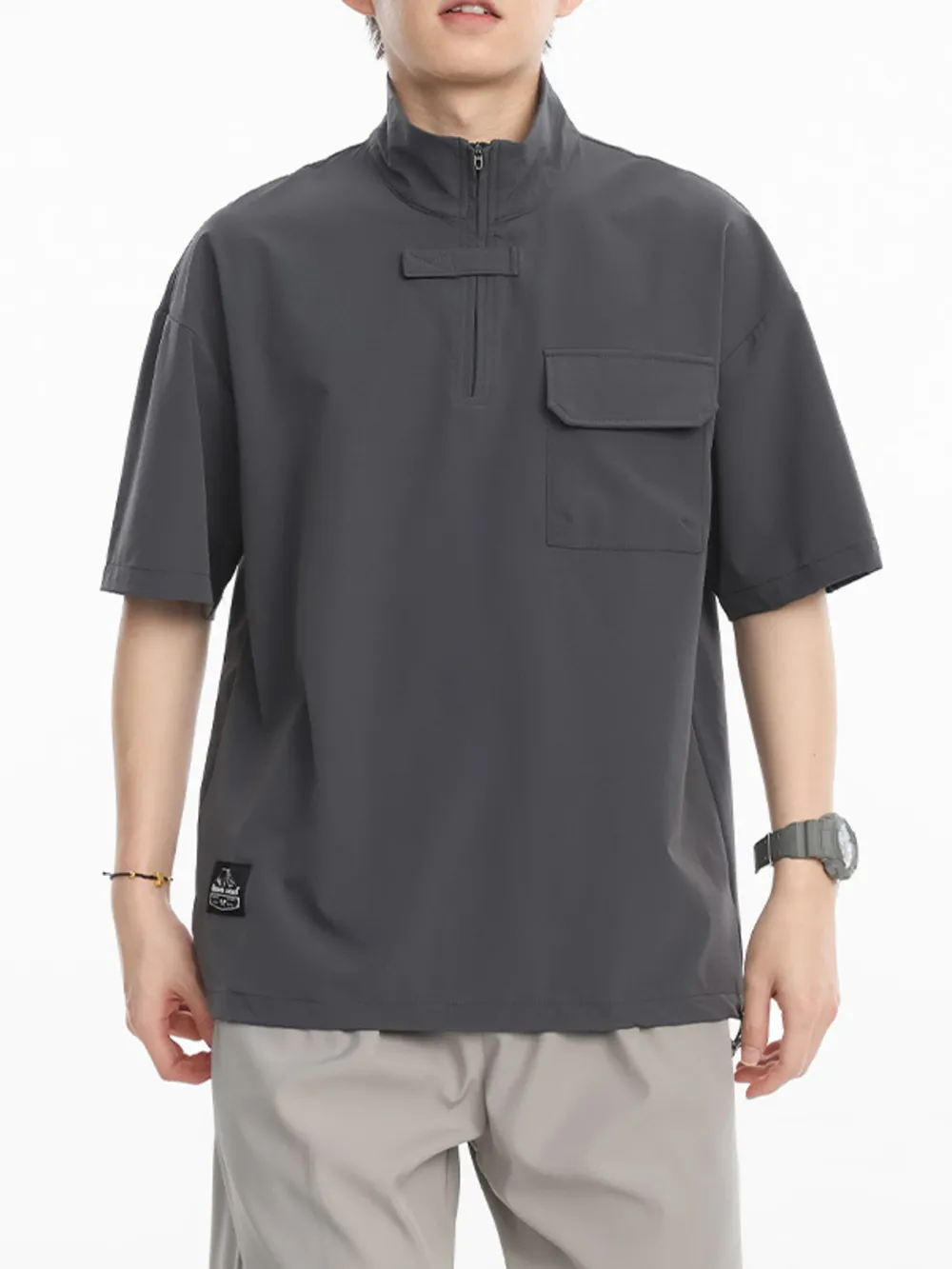 Men's Plus Size Half-Zip Half Sleeve Top