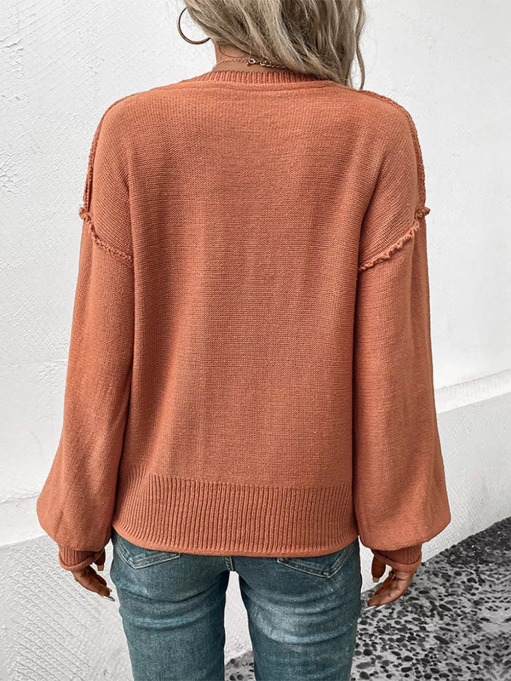 V-Neck Dropped Shoulder Sweater, image 4