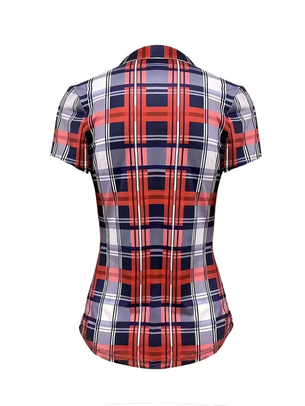 Plaid Lace-Up Short Sleeve Blouse, image 4