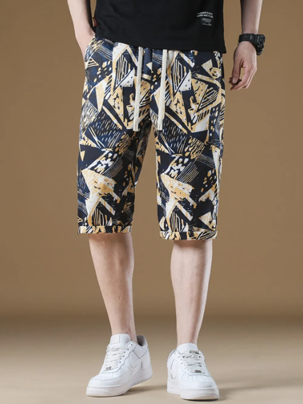 Men's Plus Size Geometric Print Shorts, image 2