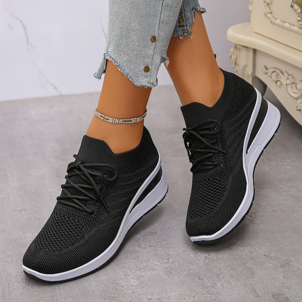 Mesh Lace Up Wedge Athletic