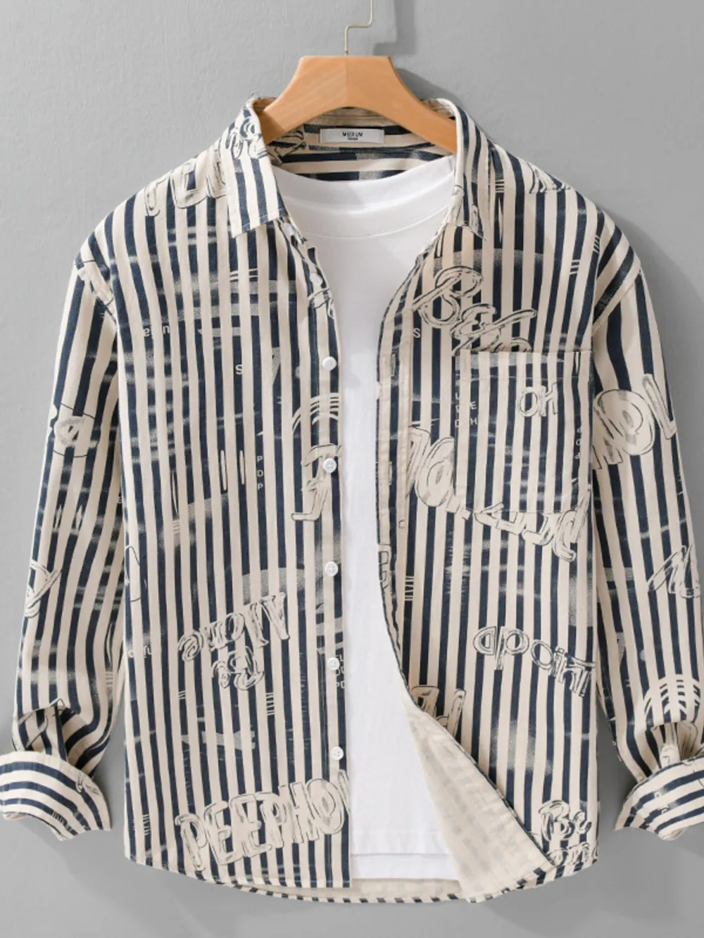 Men's Plus Size Striped Button Up Long Sleeve Shirt