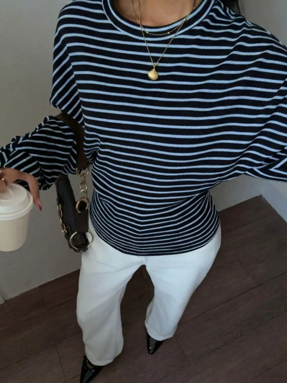Casual Striped Long Sleeve Batwing T-Shirt, image 10