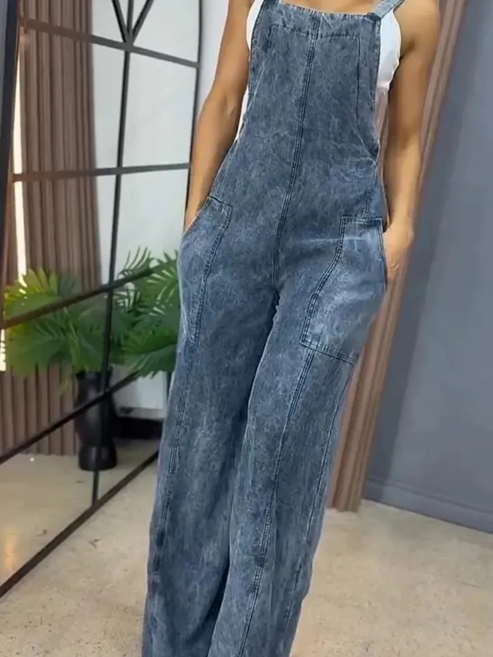 Full Size Wide Leg Washed Denim Overalls Plus Size, image 10