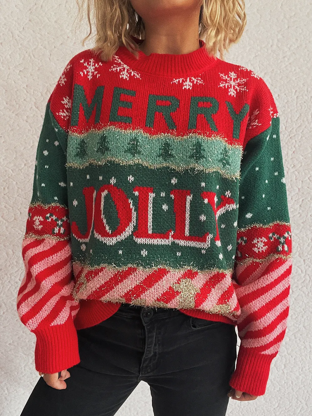 Christmas Letter Round Neck Long Sleeve Sweater, image 5