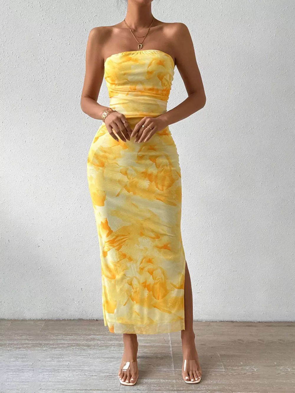 Ruched Strapless Bodycon Midi Dress, image 4