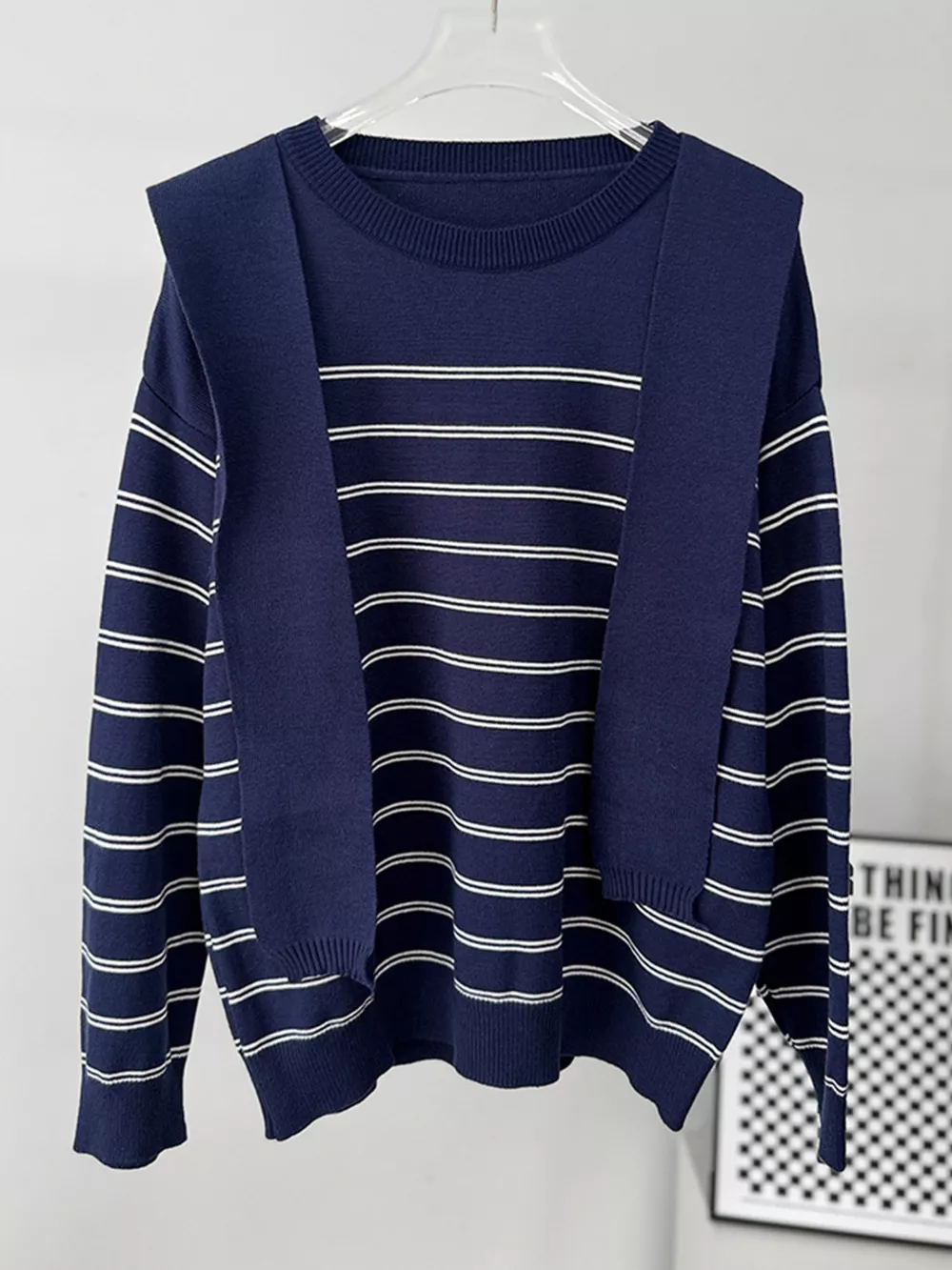 Classic Striped Crewneck Knit Top with Layered Sweater Detail, image 18