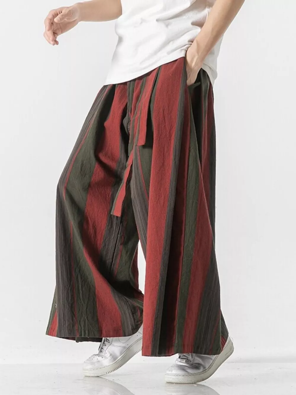 Men's Plus Size Striped Wide Leg Casual Pants, image 6