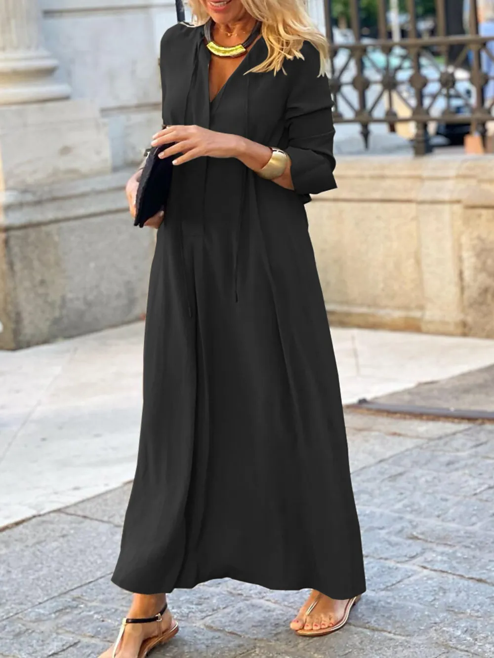 Full Size Solid Color Maxi Shirt Dress Plus Size