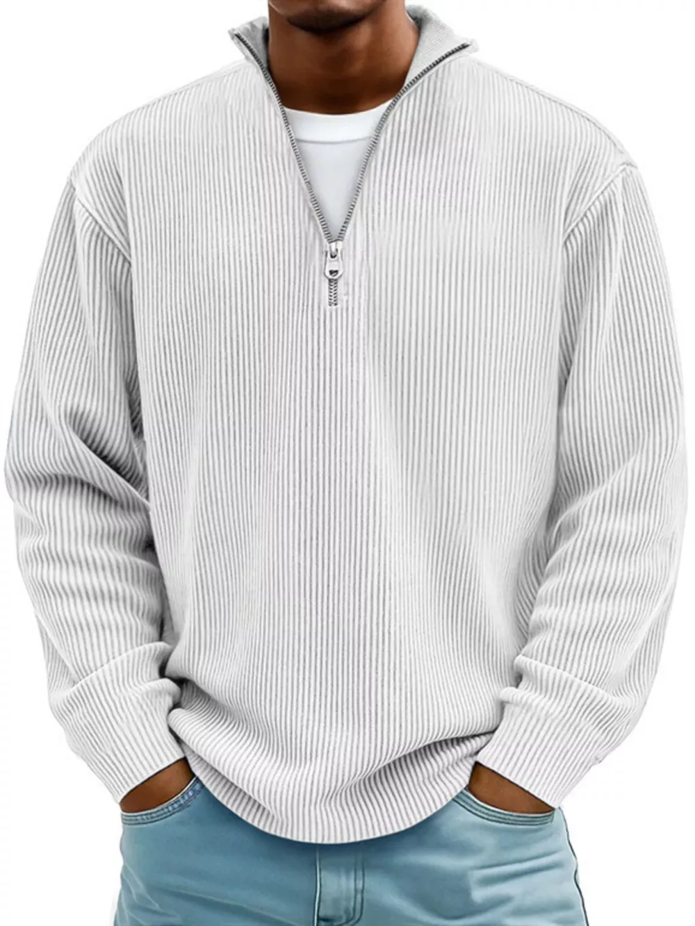 Men's Full Size Corduroy Quarter Zip Pullover Sweatshirt Plus Size, image 8
