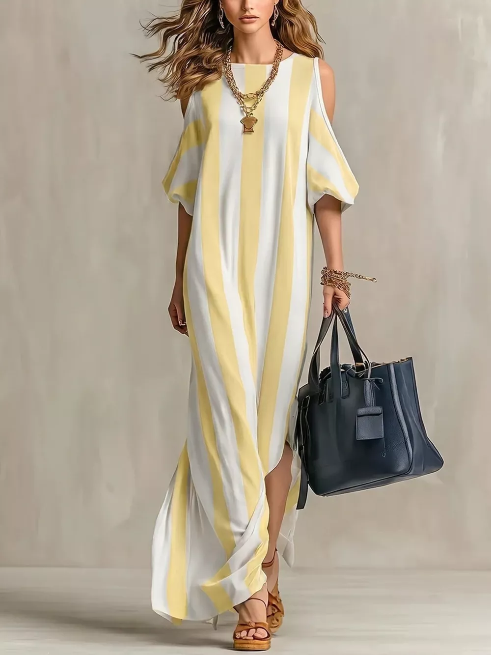 Striped Cold Shoulder Maxi Dress, image 9