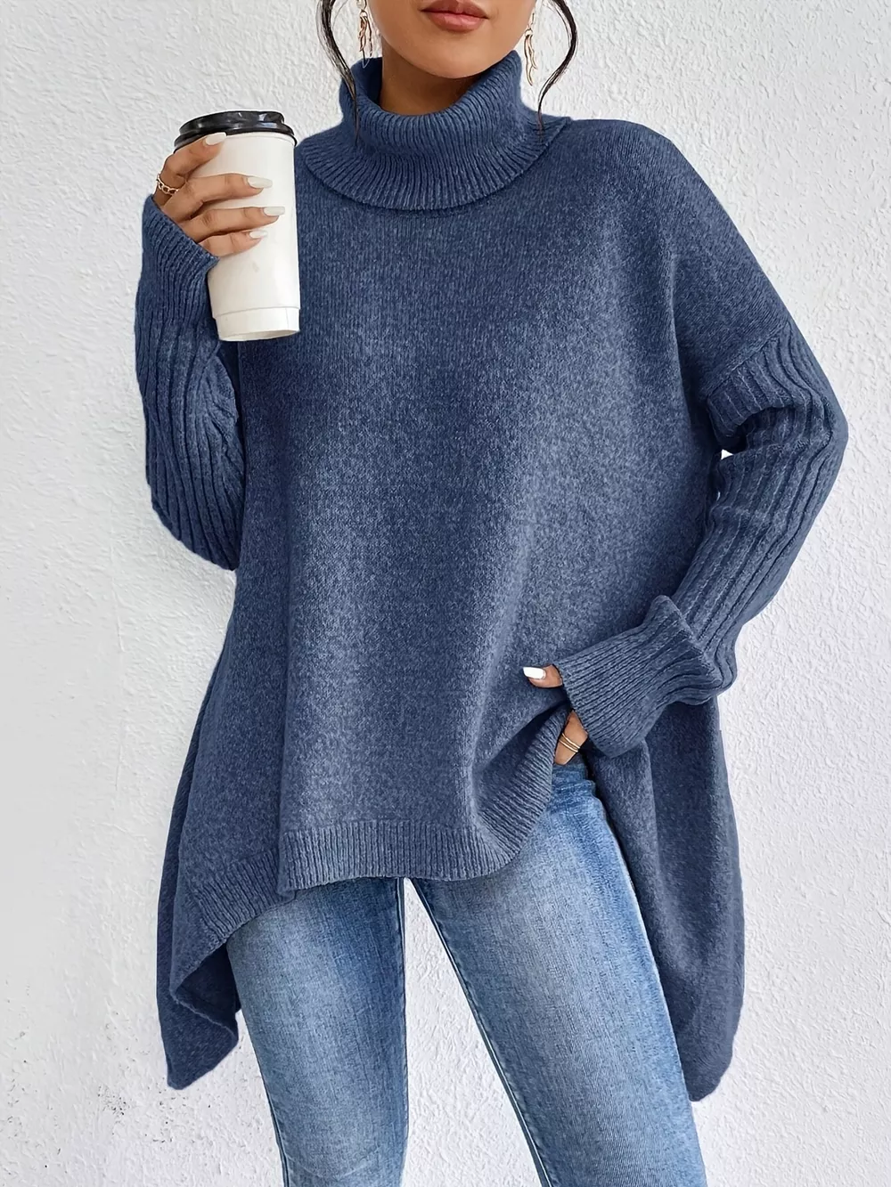 Turtleneck High-Low Hem Sweater, image 11