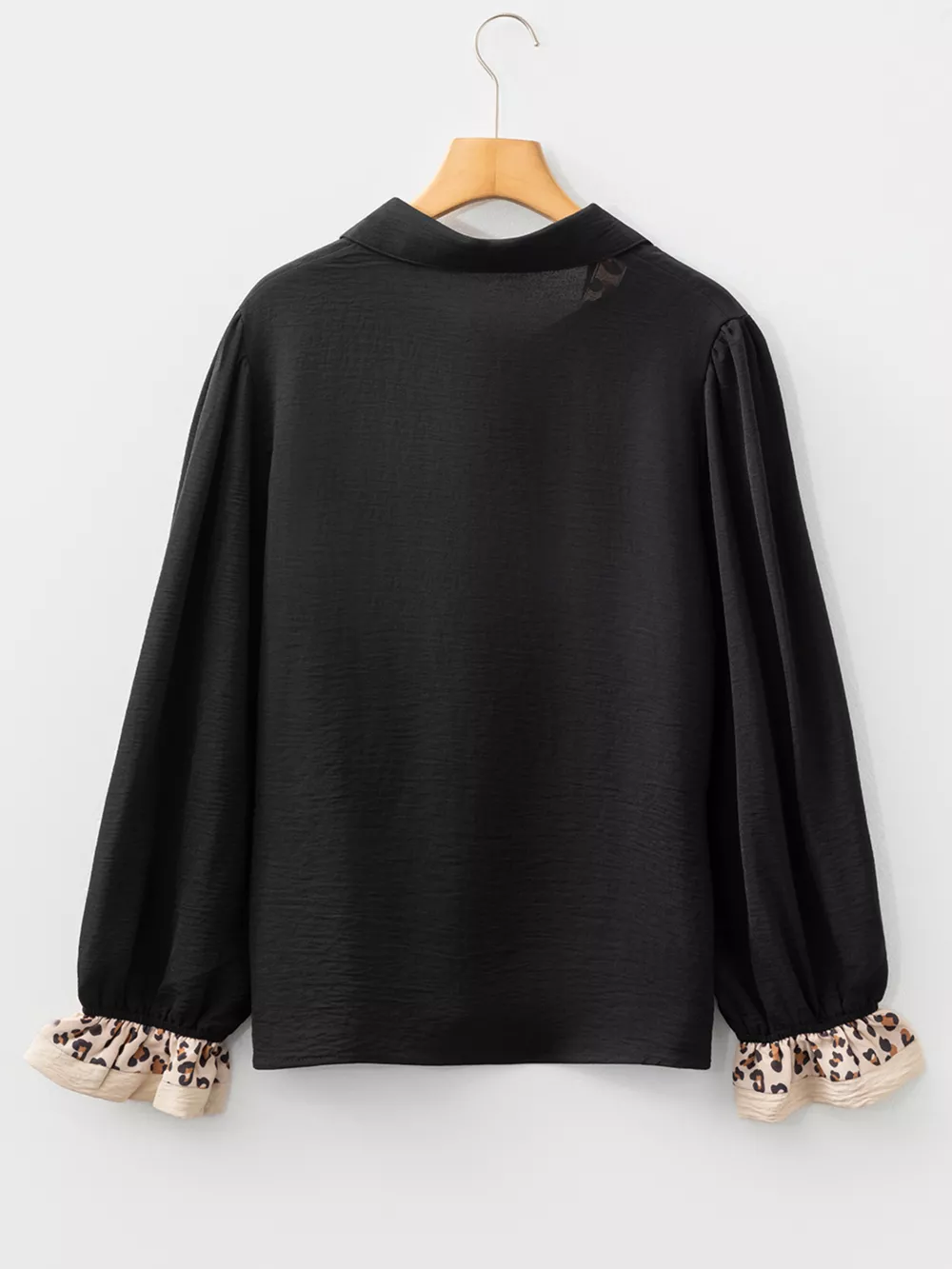 Contrast Leopard Print Patchwork Polo Collar Buttons Front Long Sleeve Blouse, image 7