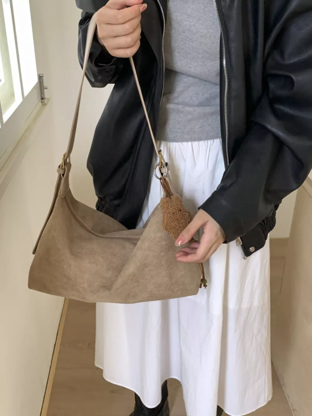 Solid Color Suede Hobo Crossbody Bag, image 16
