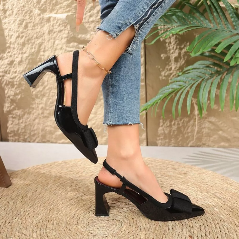 Point Toe Block Heels Slingback Sandals, image 5