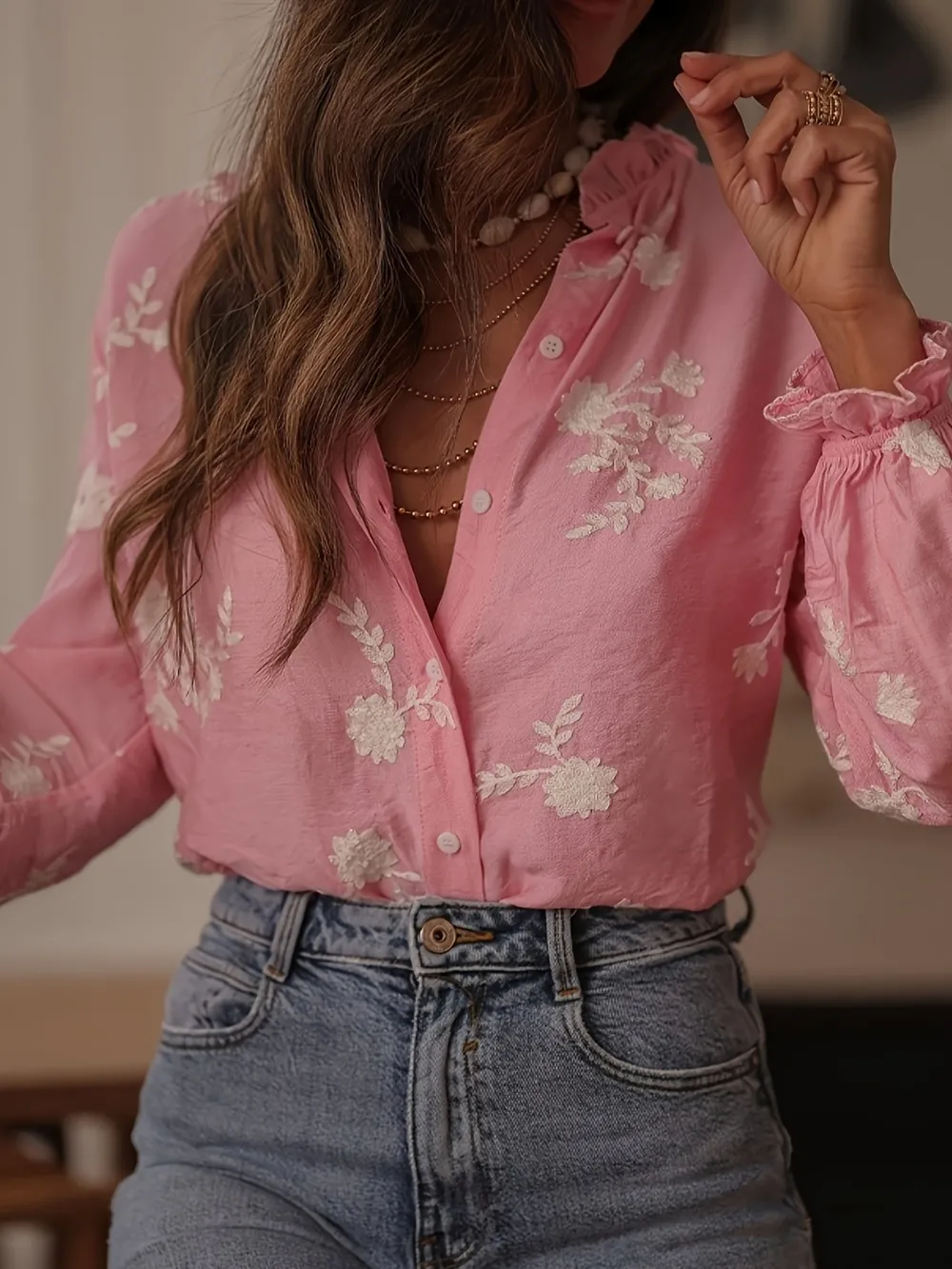 Flower Button Up Long Sleeve Shirt, image 8
