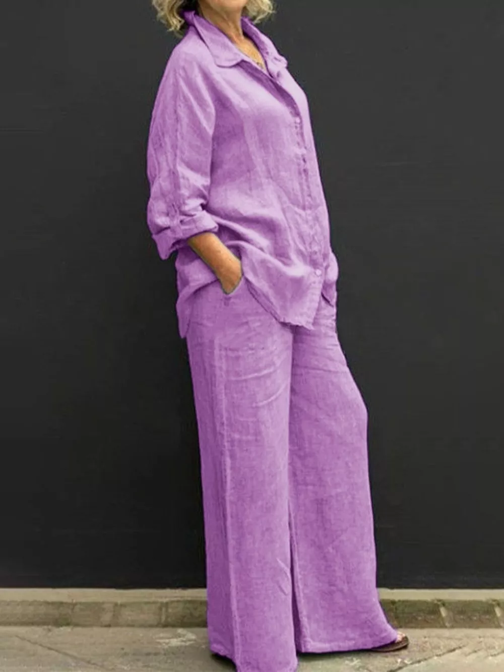 Full Size Long Sleeve Shirt and Pants Set Plus Size, image 6