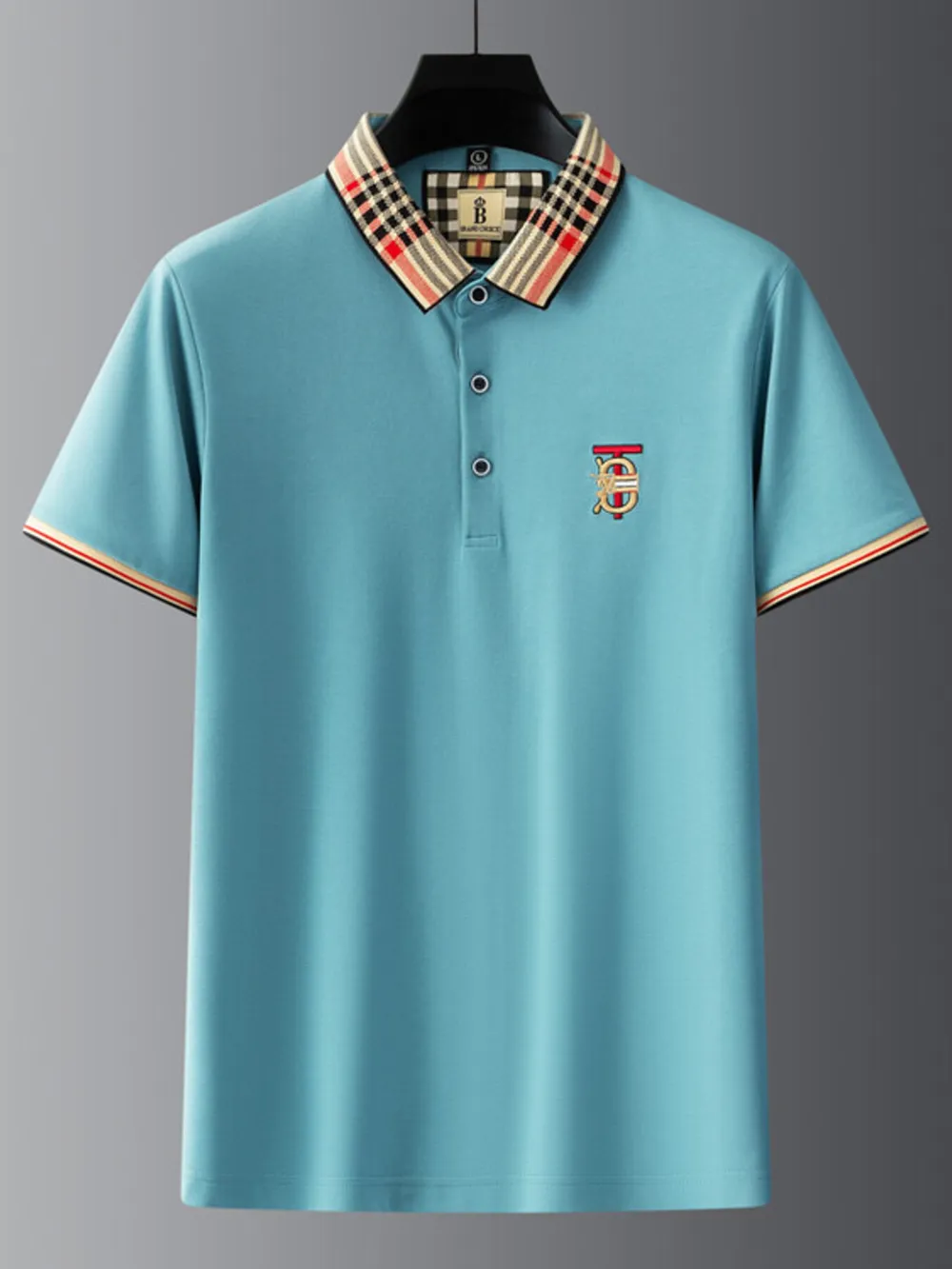 Men's Plus Size Plaid Collar Embroidered Polo, image 7