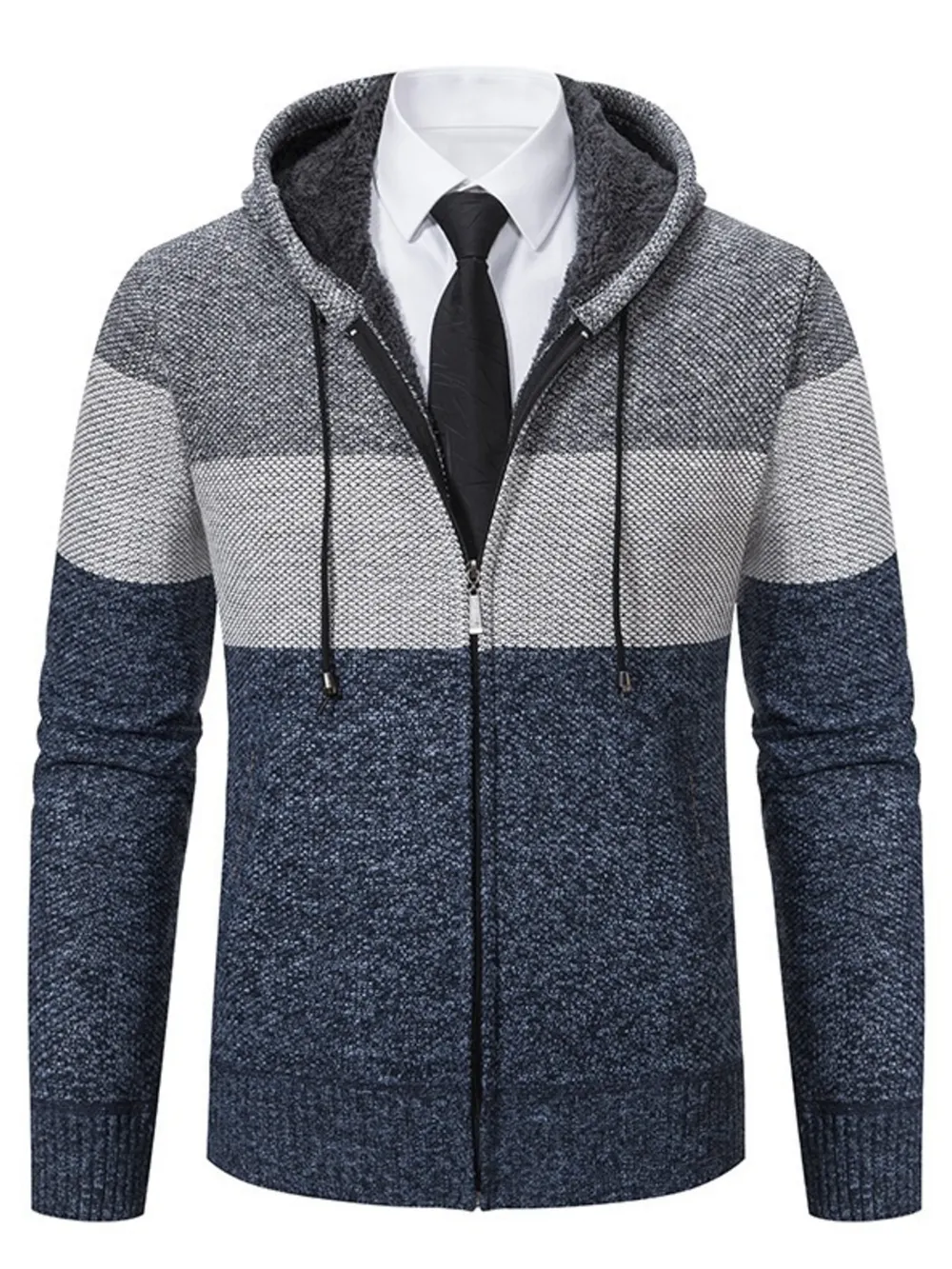 Men's Plus Size Color Block Hooded Zip-Up Cardigan