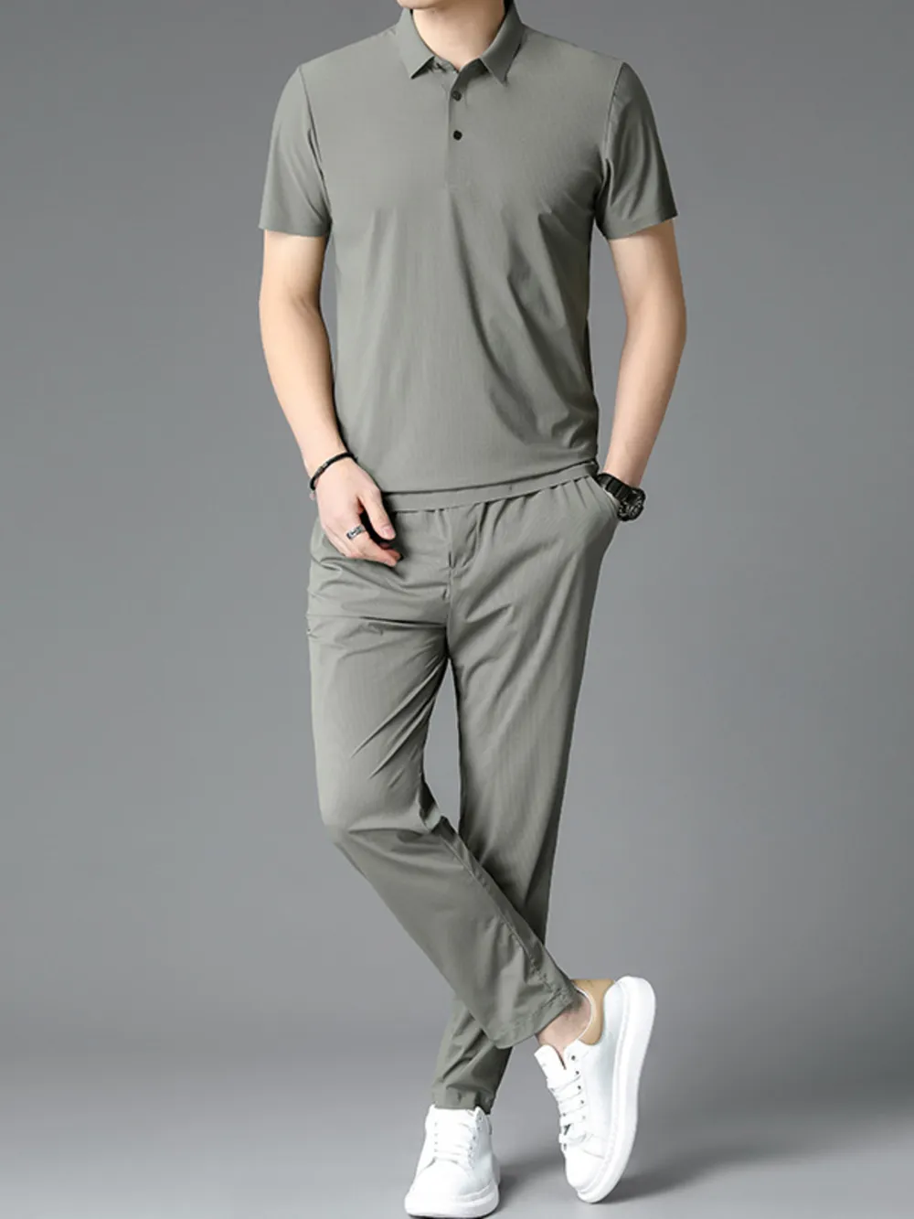 Men's Full Size Button Detail Short Sleeve Polo Plus Size, image 3