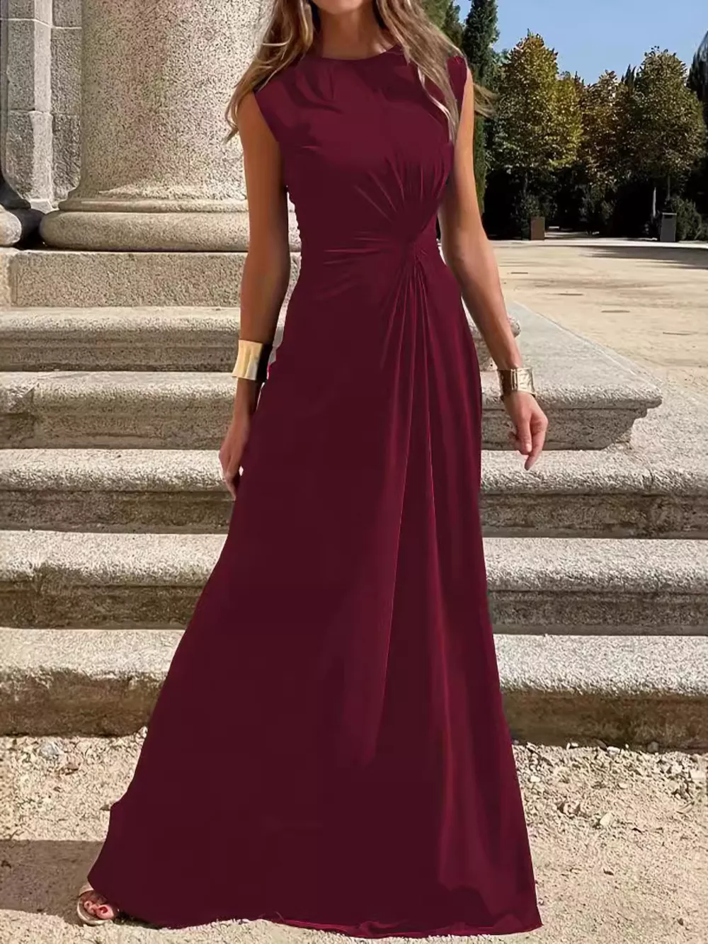 Twisted Round Neck Sleeveless Maxi Dress, image 15