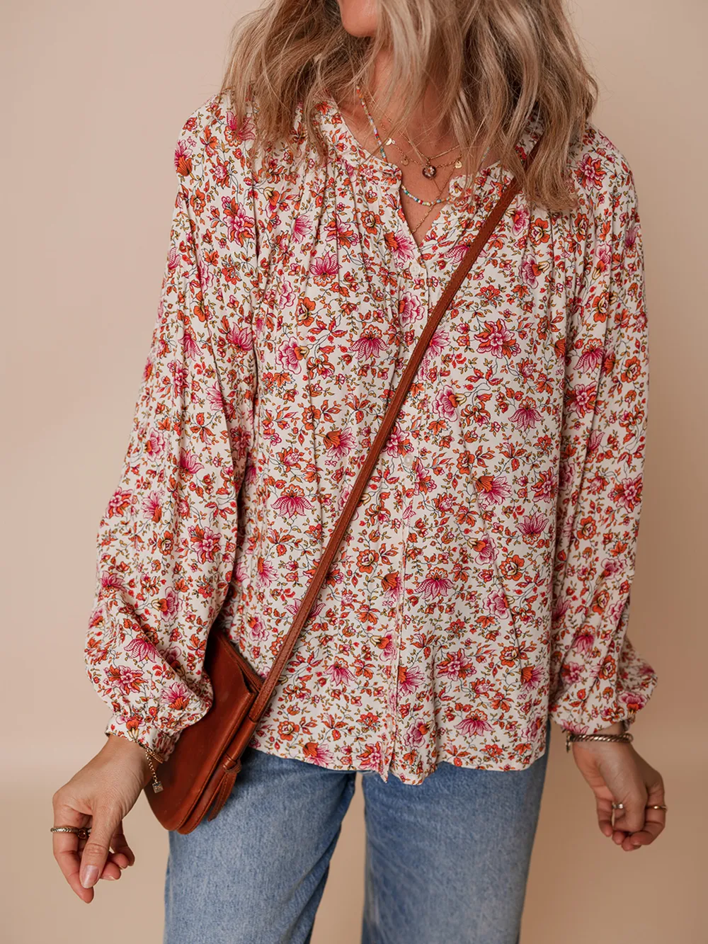 Floral Long Sleeve Button Down Blouse, image 12
