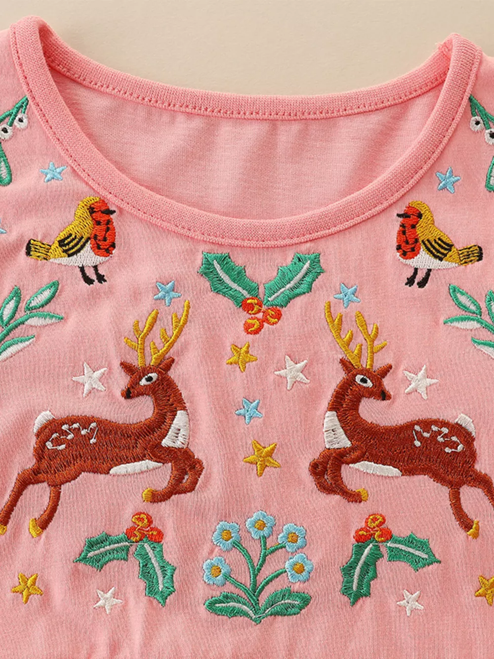 Children's Long Sleeve Embroidered Deer Dress, image 2