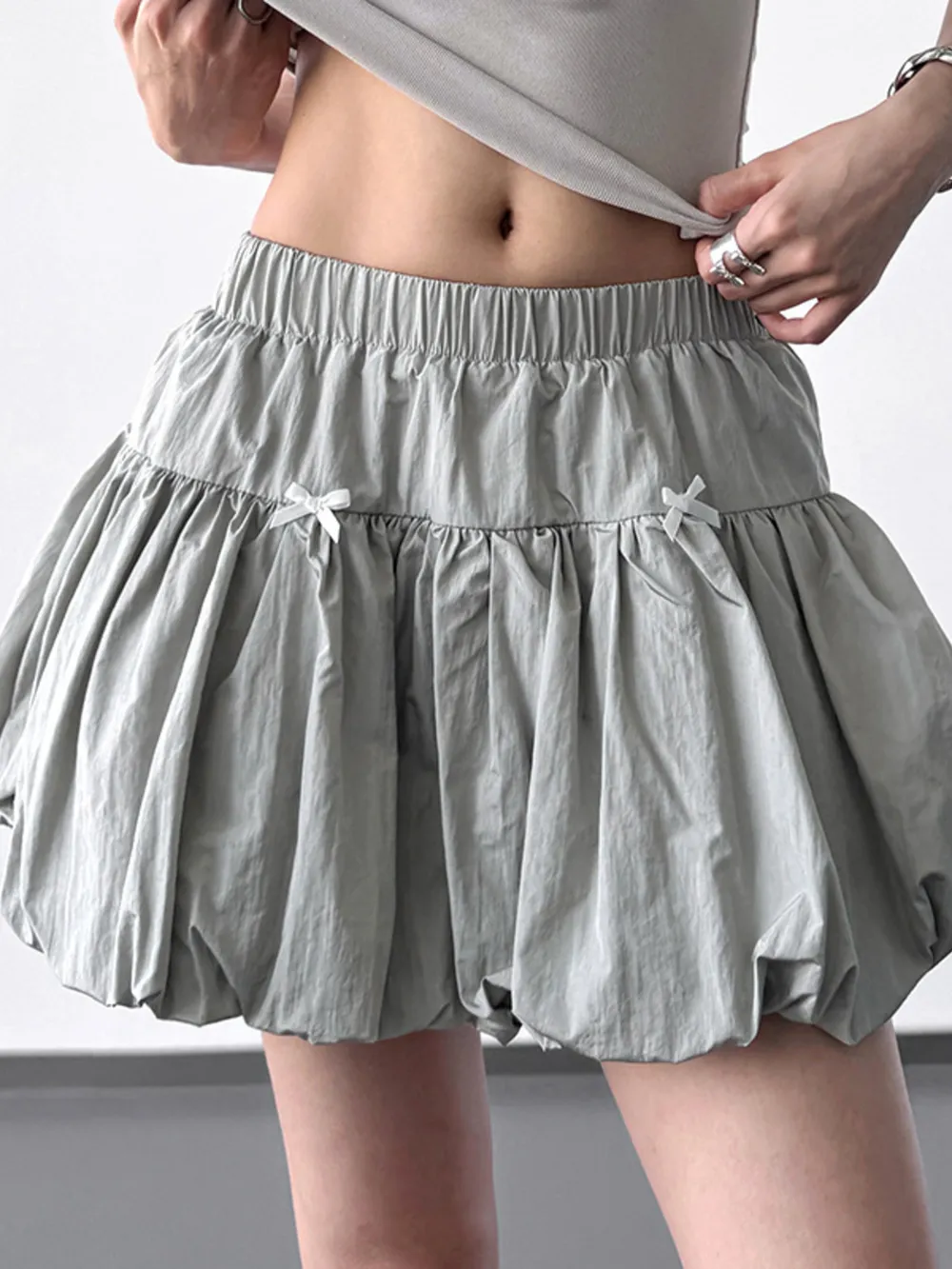 Bubble Hem Elastic Waist Mini Skirt