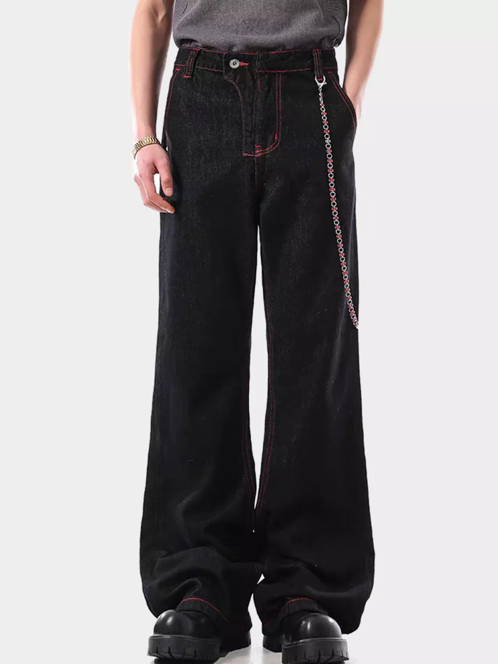 Men's Wide Leg Wash Jeans