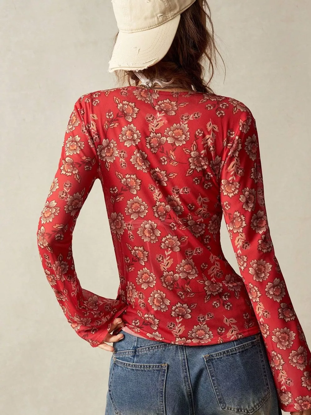 Printed Flare Sleeve Button Down Top, image 10