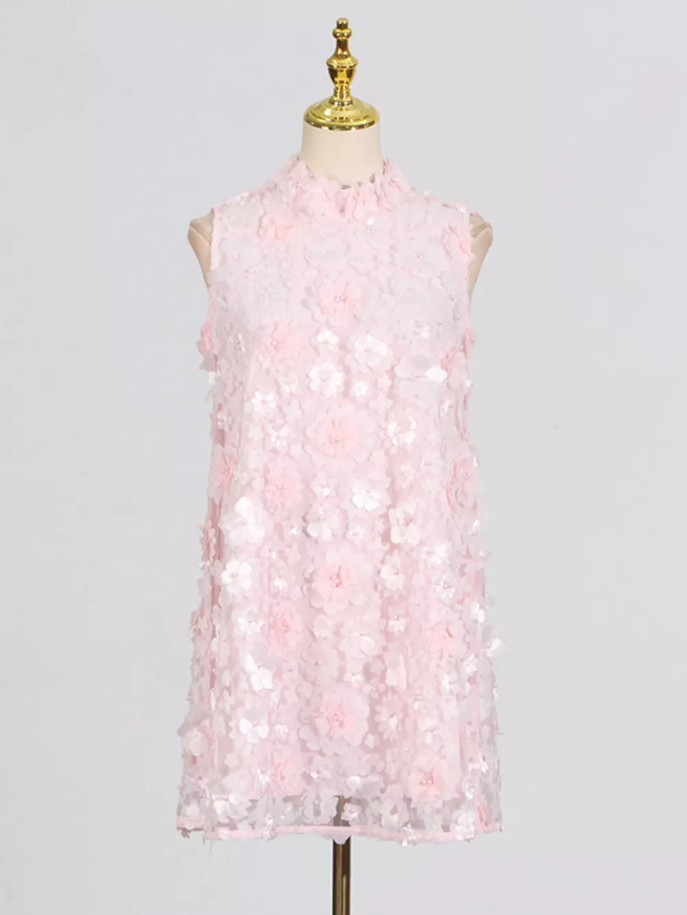 Floral Applique High Neck Sleeveless Mini Dress, image 13