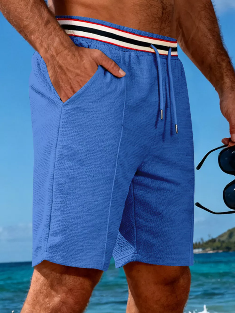 Men's Full Size Casual Textured Drawstring Shorts Plus Size, image 6