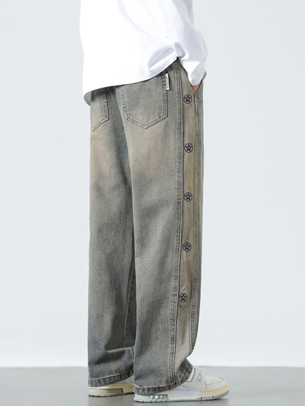 Men's Plus Size Drawstring Wide Leg Jeans, image 4